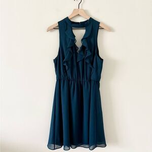 BCBGeneration Sleeveless Ruffle Front Fit & Flare Mini Dress in Blue Size M